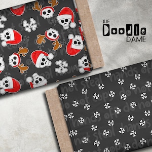 Seamless digital pattern Santa skulls - Christmas skulls - grey background - tile infinitely - seamless paper - set of 2