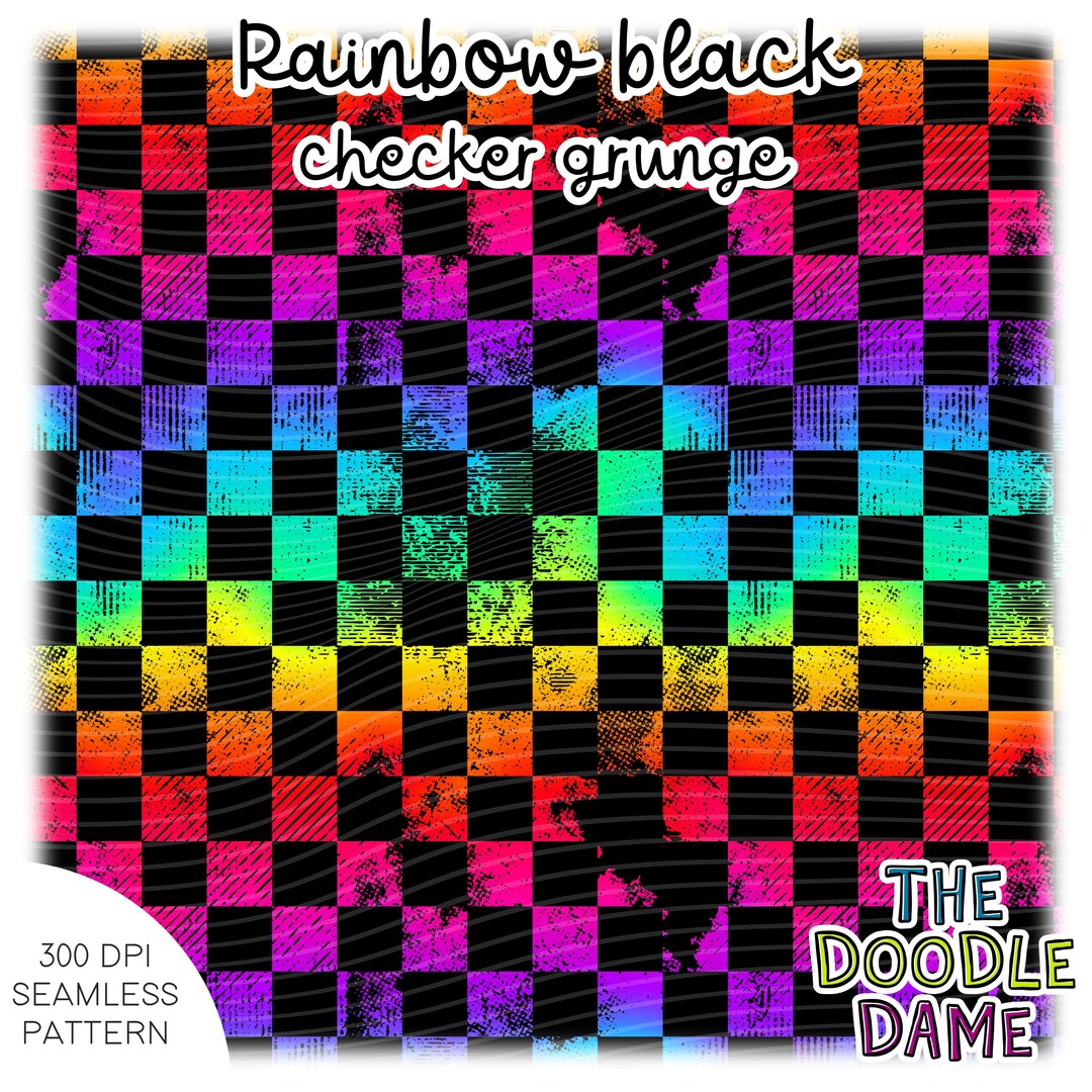 Seamless Digital Pattern Rainbow And Black Check Grunge Bright 