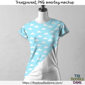 Maqueta de superposición PNG transparente de una camiseta de mujer sobre un maniquí: maqueta básica, compatible con Canva, colóquela sobre su diseño.