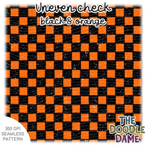 Seamless digital surface pattern check black and orange speckled grunge | tile infinitely