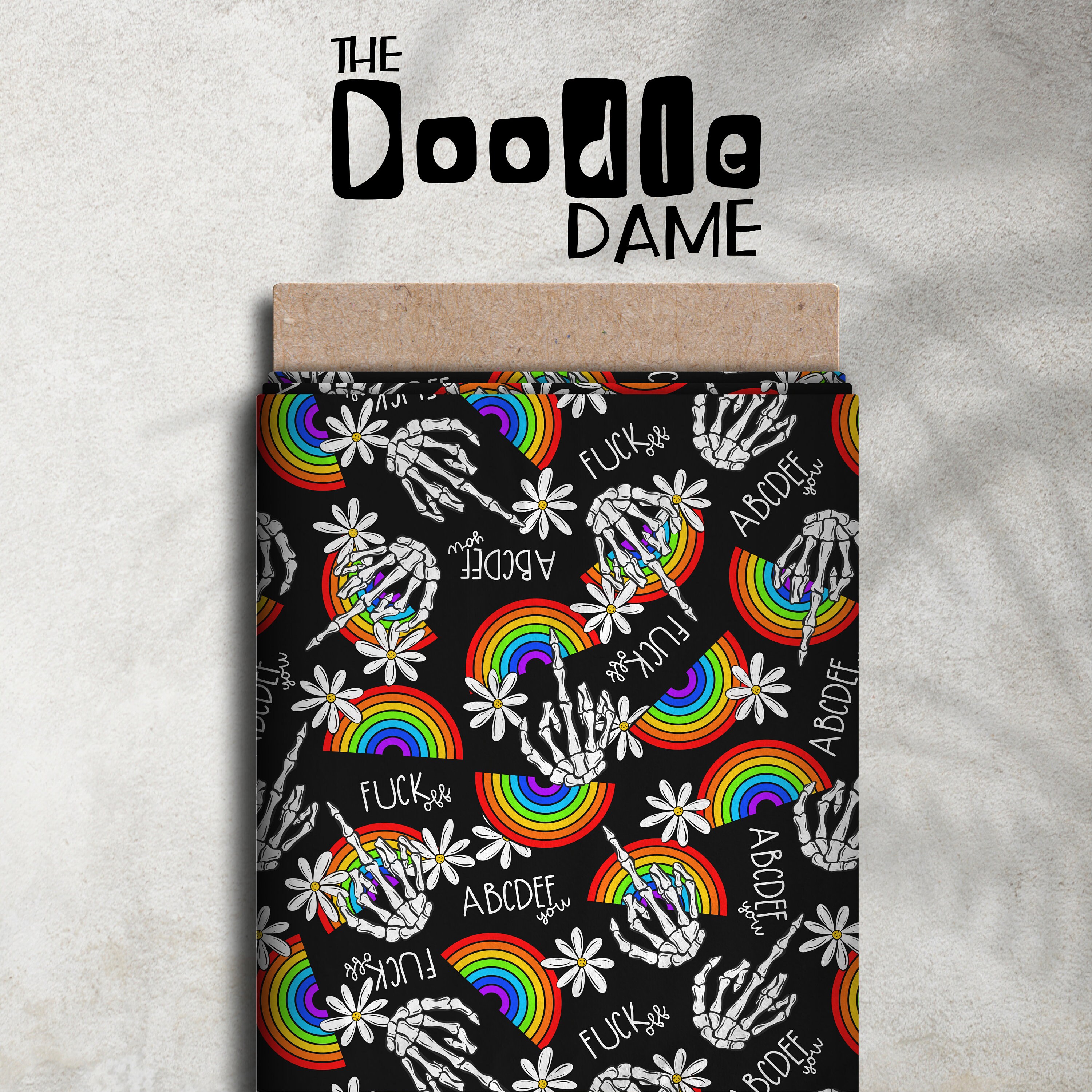 Seamless Digital Pattern NSFW Skeleton Middle Finger Rainbow Flowers on — free download