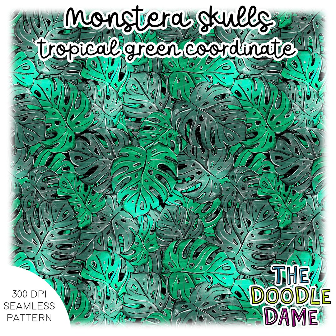 Seamless Digital Pattern Monstera Delicious Monster Leaves Skulls ...