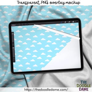 Transparante PNG-overlay-mockup van iPad op stof - basismodel - canvasvriendelijk - over je ontwerp heen leggen