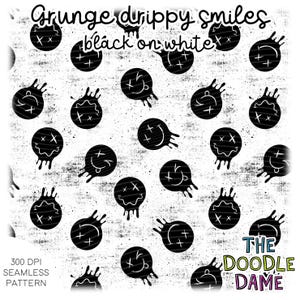 Smileys transparents modèle numérique dégoulinant sur un fond grunge | Inversé en noir et blanc - carreau à l'infini - image PNG
