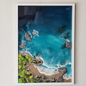 Large ocean themed resin wall art, 3D epoxy diorama, Ocean scenery artwork, Coastal livingroom wall decor