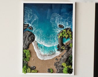3D Ocean Resin Wall Art, Coastal Diorama Painting, Seashore Artwork