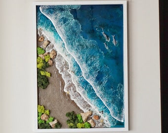 3D Ocean Wave Resin Painting, Dolphin Family, Seaside Epoxy Wall