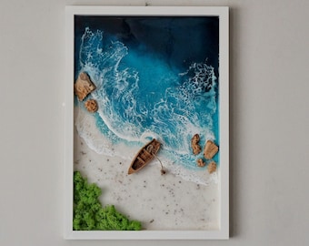 Gerahmte Küsten Harz Kunst, Strandwelle Wand dekor (50cm x 33cm)