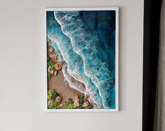 Large Ocean Wave Resin Wall Art, 3D Beach Decor (70x50 cm)