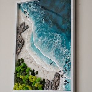 Large Ocean Themed Resin Wall Art, 3D Realistic Epoxy Wave, Ocean Scenery Artwork, Coastal ...