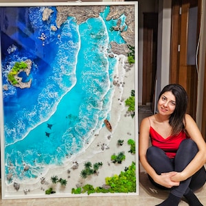 Custom size beach wave resin wall art, Large Seaside painting, Ocean themed 3D picture