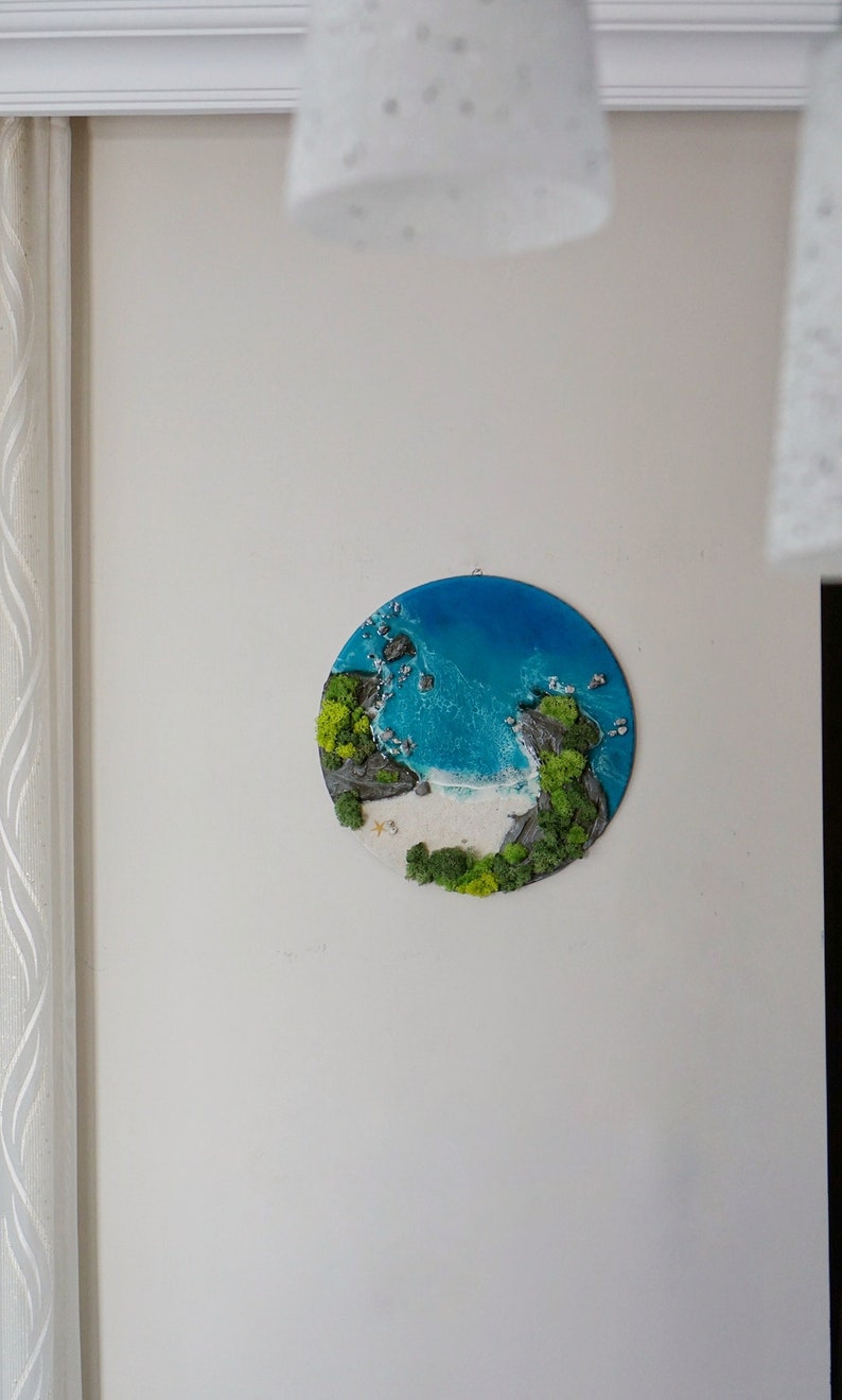 15.8" Beach House Decor 3D Resin Artwork, Ocean Wave Epoxy Wall Art ...