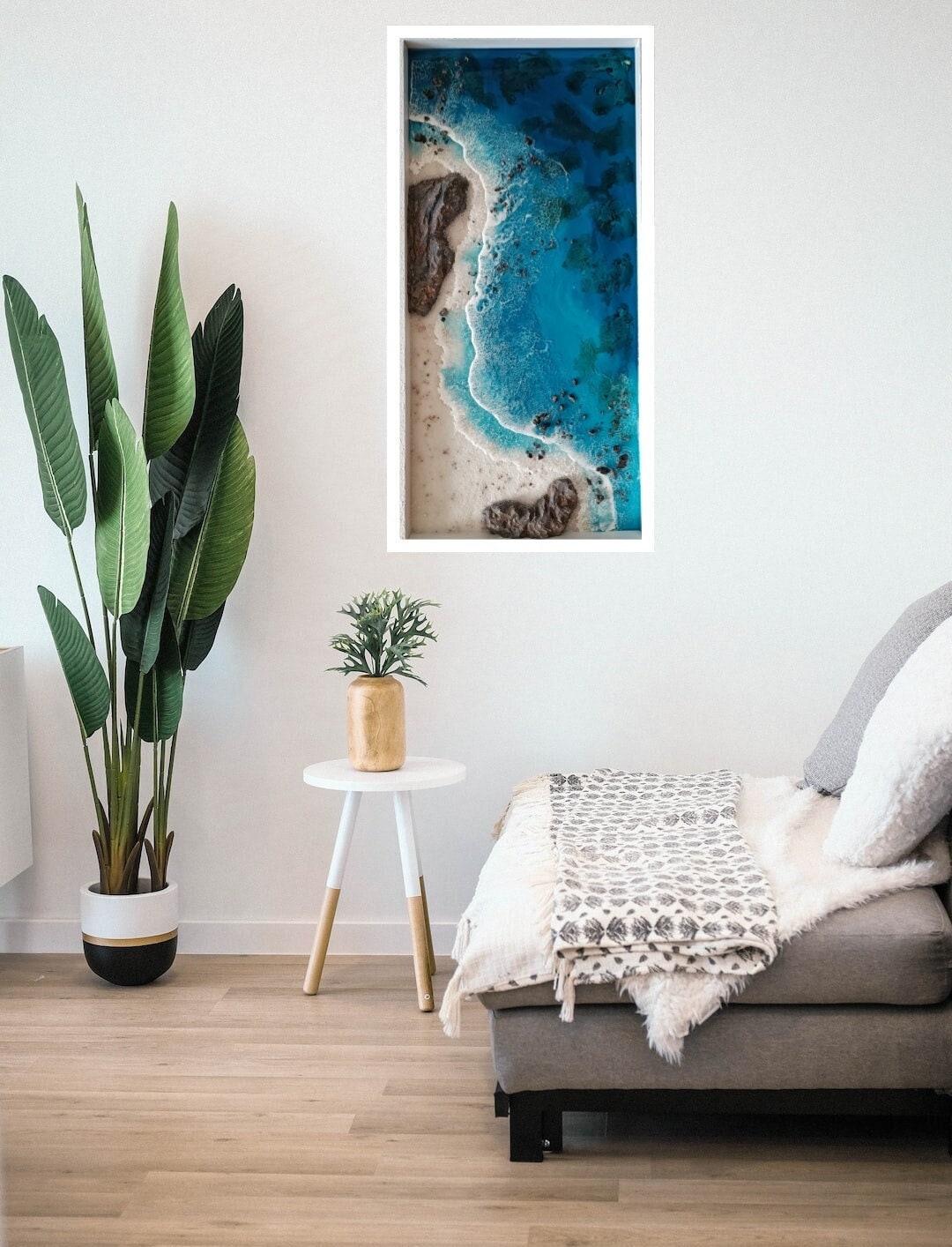 Rectangle Coastal Resin Painting, Ocean Wave Epoxy Beach House Wall ...