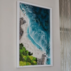 Large Ocean Themed Resin Wall Art, 3D Realistic Epoxy Wave, Ocean Scenery Artwork, Coastal ...