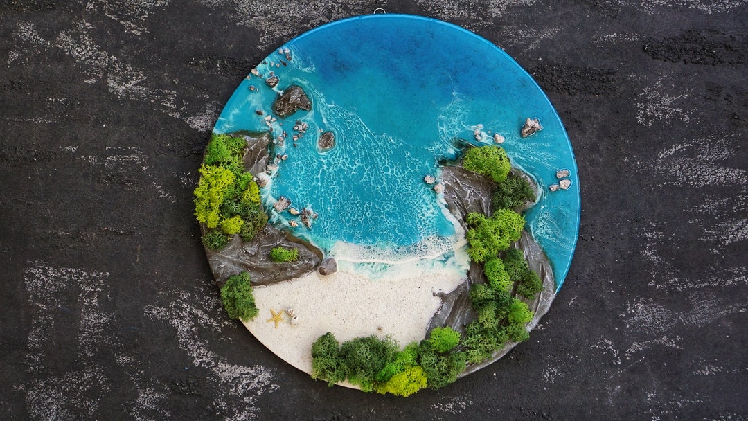 15.8" Beach House Decor 3D Resin Artwork, Ocean Wave Epoxy Wall Art ...