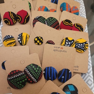 Jewellery African Ankara Wax Print Fabric Button Earrings Various Colours and designs
