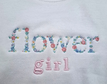 Flower Girl Embroidered Sweater.  Design colours can be changed.   Perfect gift for your flower girl.  Soft and cosy.  All sizes available.