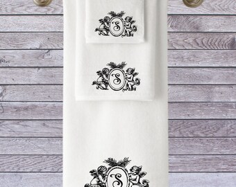 Personalized Luxury Cotton Towel, Cherub Initial Embroidery