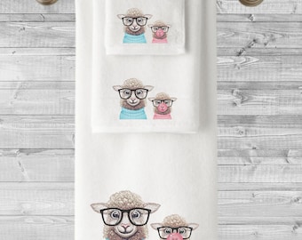 Embroidered Towels: Quirky Sheep Design, Personalized Luxury Cotton Towel