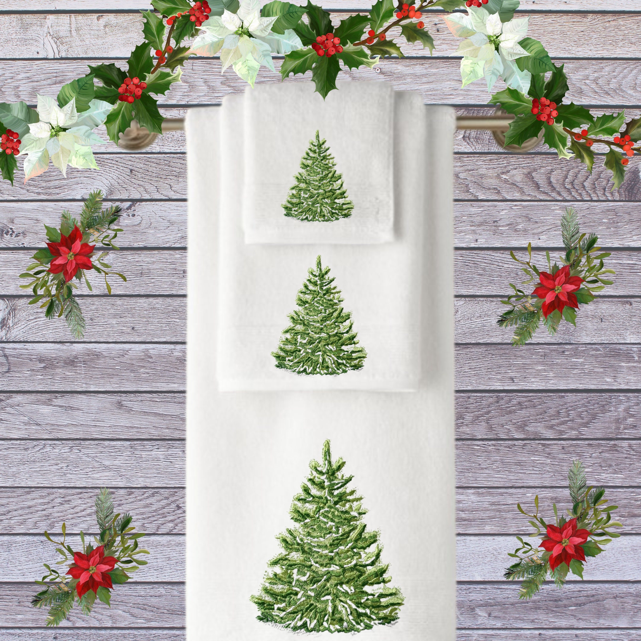 American Soft Linen Christmas Towels Bathroom Set, 2 Packed Embroidered  Decorative 100% Cotton Hand Towels, Dish Towels for Decor Xmas, Merry Hoho