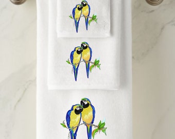Embroidered Parrot Towel: Personalized Cotton Bath & Hand Towel