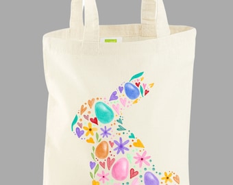 Personalised Easter Egg Hunt Bag: Flower Rabbit Cotton Tote