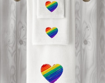 Embroidered Rainbow Heart Towel: LGBTQ Pride Gift