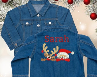 Christmas themed personalised Baby Denim Jacket, Toddler denim jacket, organic denim cotton, soft and comfortable fabric, Kids Denim Jacket