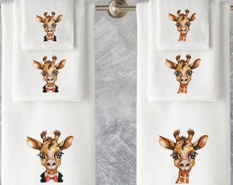 Embroidered Giraffe Towels: Personalized Luxury Cotton Towel Set