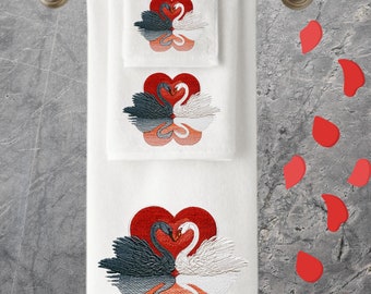 Personalized Embroidered Towel Set, Swan Wedding Gift, Luxury Cotton