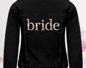 Embroidered Bridal Denim Jacket: Floral Bride Design