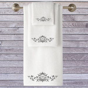 Personalised Towels, Ornate Monogram Embroidered Towels, Unique, Wedding, Engagement, Birthday gift .  Luxury Towel Range for all occassions
