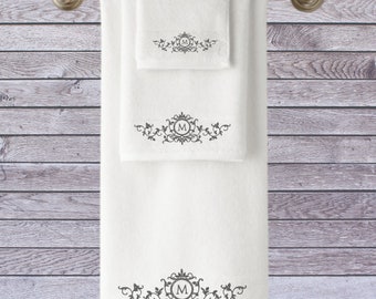 Personalised Towels, Ornate Monogram Embroidered Towels, Unique, Wedding, Engagement, Birthday gift .  Luxury Towel Range for all occassions