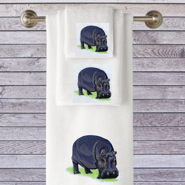 Personalisiertes besticktes Handtuch, 550gsm ringgesponnene Baumwolle, Hippo Design