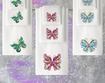 Embroidered Butterfly Towels, Personalized Luxury Cotton Range