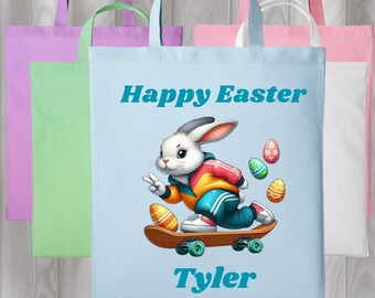 Personalized Easter Tote Bag: Bunny on Skateboard, Children's Gift