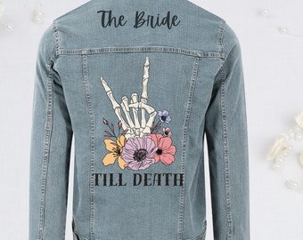 Custom Bride Denim Jacket: DTF Printed Bridal Jean Jacket