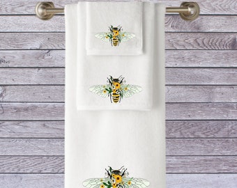 Personalised Towels, BEE Embroidered Towels,  Large design, Wedding, Engagement, Birthday gift .  Luxury Towel Range for all occassions