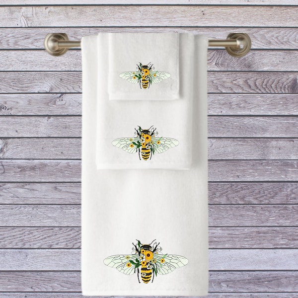Personalised Towels, BEE Embroidered Towels,  Large design, Wedding, Engagement, Birthday gift .  Luxury Towel Range for all occassions