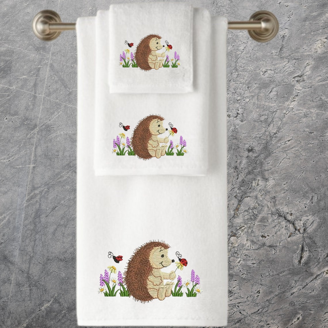 Personalised Towels, Hedgehog Embroidered Towels, Wedding, Engagement