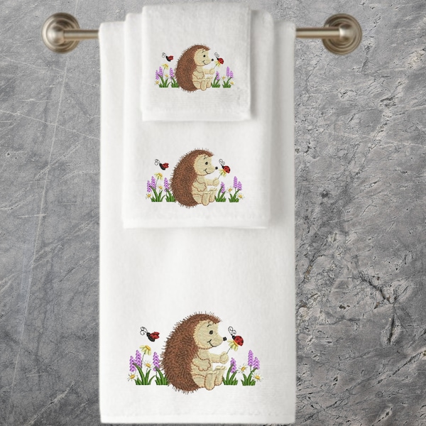 Personalised Towels, Hedgehog Embroidered Towels, Wedding, Engagement, Birthday gift .  Luxury Towel Range for all occassions