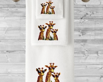 Embroidered Towel: Funky Giraffes with Sunglasses, Personalized Luxury Cotton