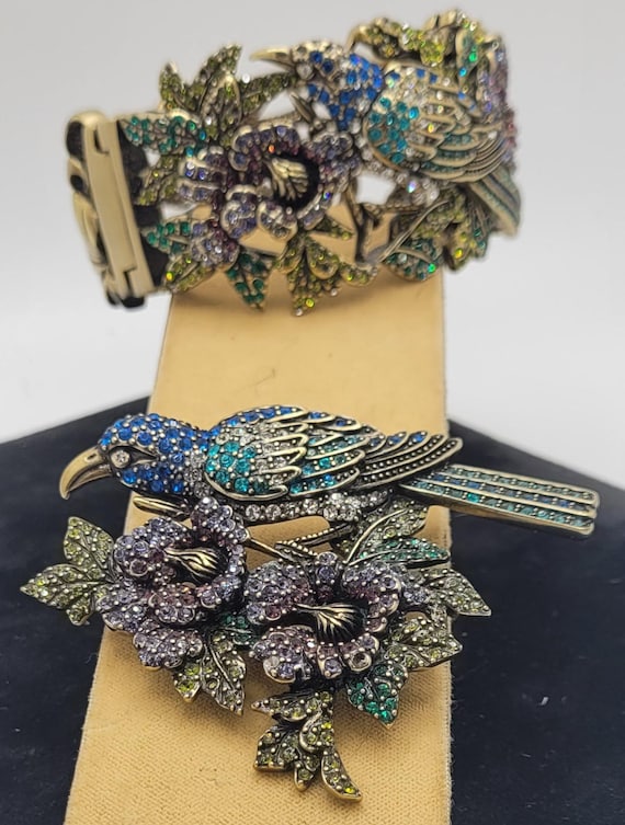 Heavy Solid Brass statement hinged bracelet and m… - image 1