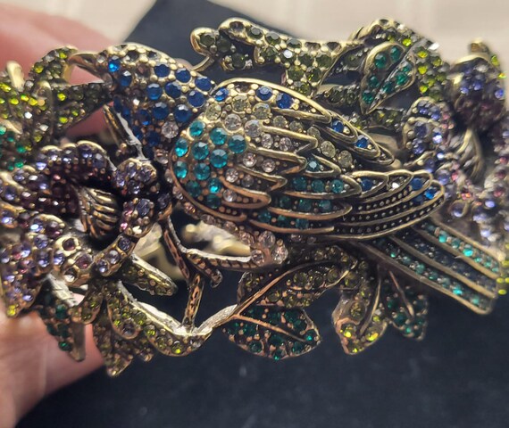 Heavy Solid Brass statement hinged bracelet and m… - image 3