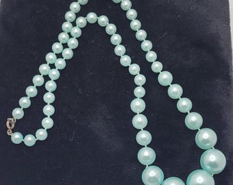 Collier Vintage Années 1960 En Perles De Pâte De Verre Bleues - Bijou Ancien Chic Et Rétro