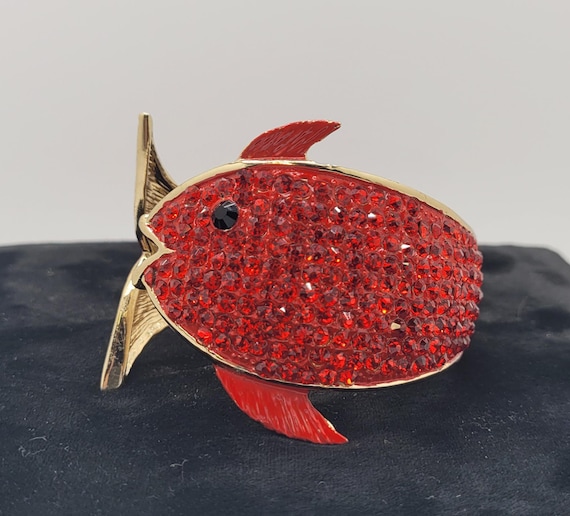 Goldfish Bangle: Rhinestone Enamel Hinged Bracelet