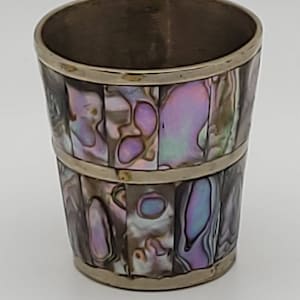 Silver plate on Brass, Ceremonial sized, souvenir cup with Mother of Pearl