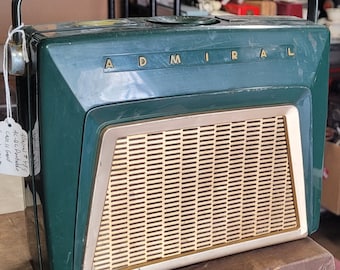 1953 Admiral Portable Radio: Green & Gold Space Age Design