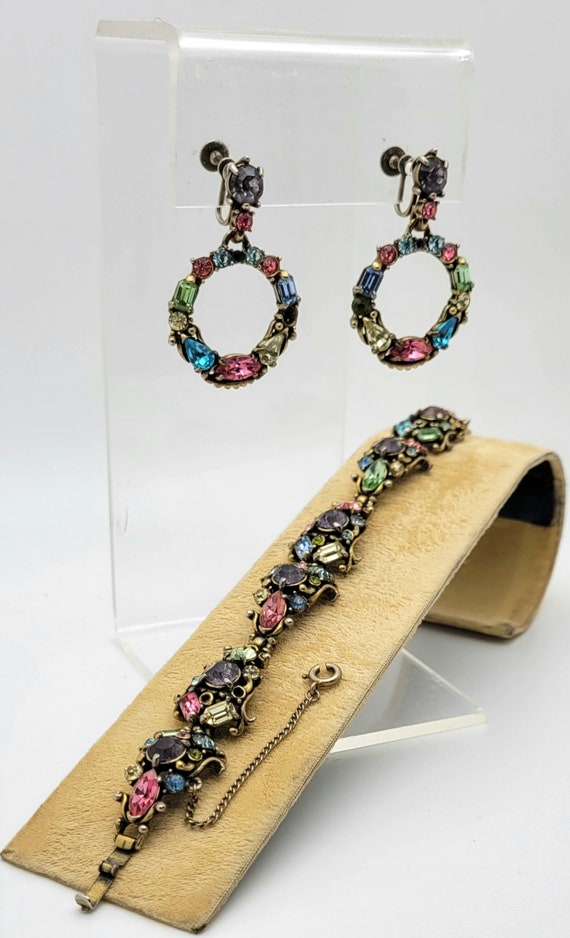 Elegant Hollycraft vintage multicolor Necklace and Bracelet Set Early Hollycraft 1940s Austro-hungarian-style Gold Tone  main image 3