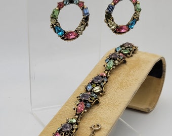 HollyCraft, Multicolored Bracelet and Earring set 1950s